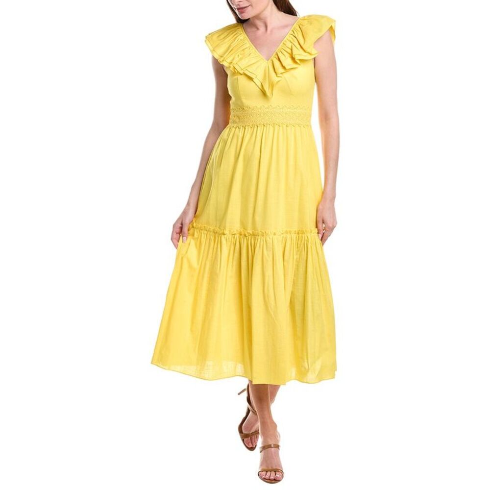Adrianna Papell Womens  Ruffle Midi Dress, Yellow